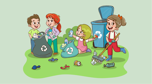 children litter picking