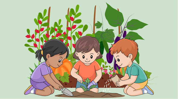children gardening