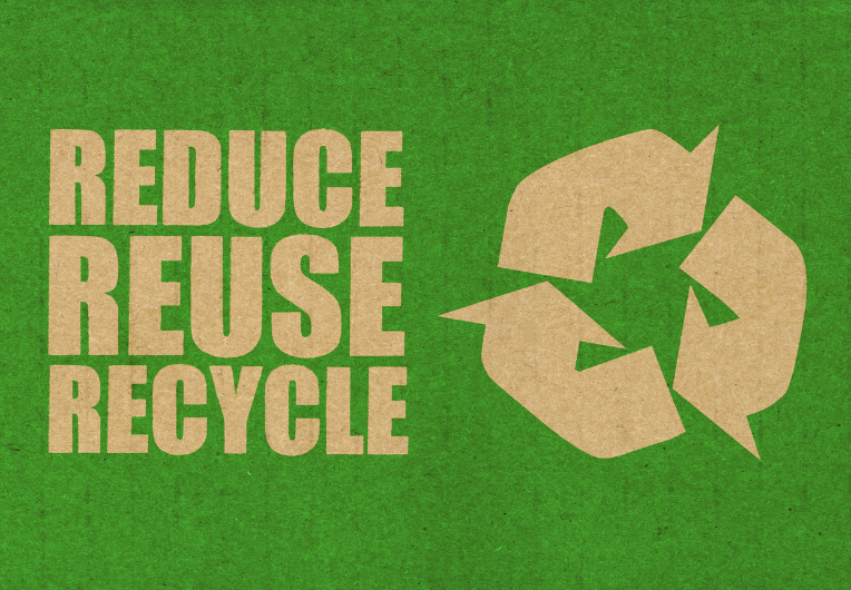 words reduce, reuse, recycle on an image with recycling logo